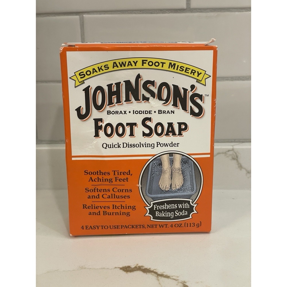Johnson's Foot Soap Quick Dissolve Powder Soak 4 Packets 4 oz New Box